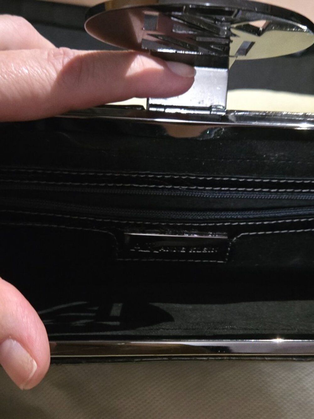 Anne Klein Black Genuine Leather Croc Embossed Frame Clutch Evening Bag - Picture 5 of 9